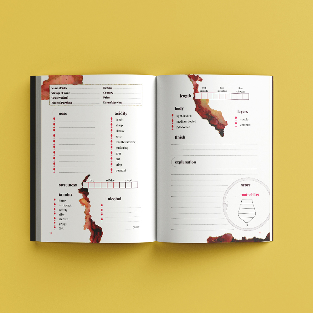Mockup of an open workbook showcasing layout design on a yellow background
