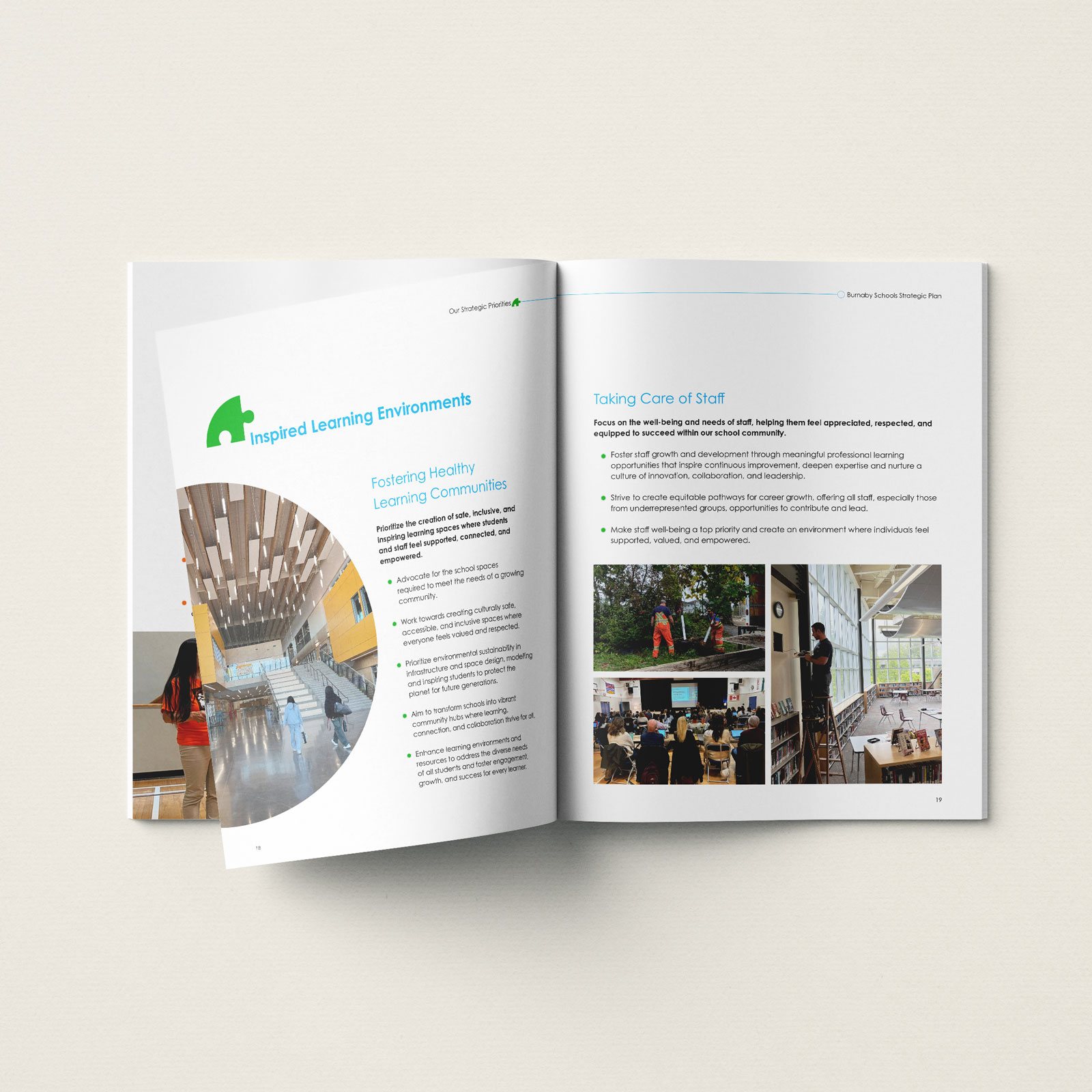 Mockup of an open catalogue showcasing layout design on a light background