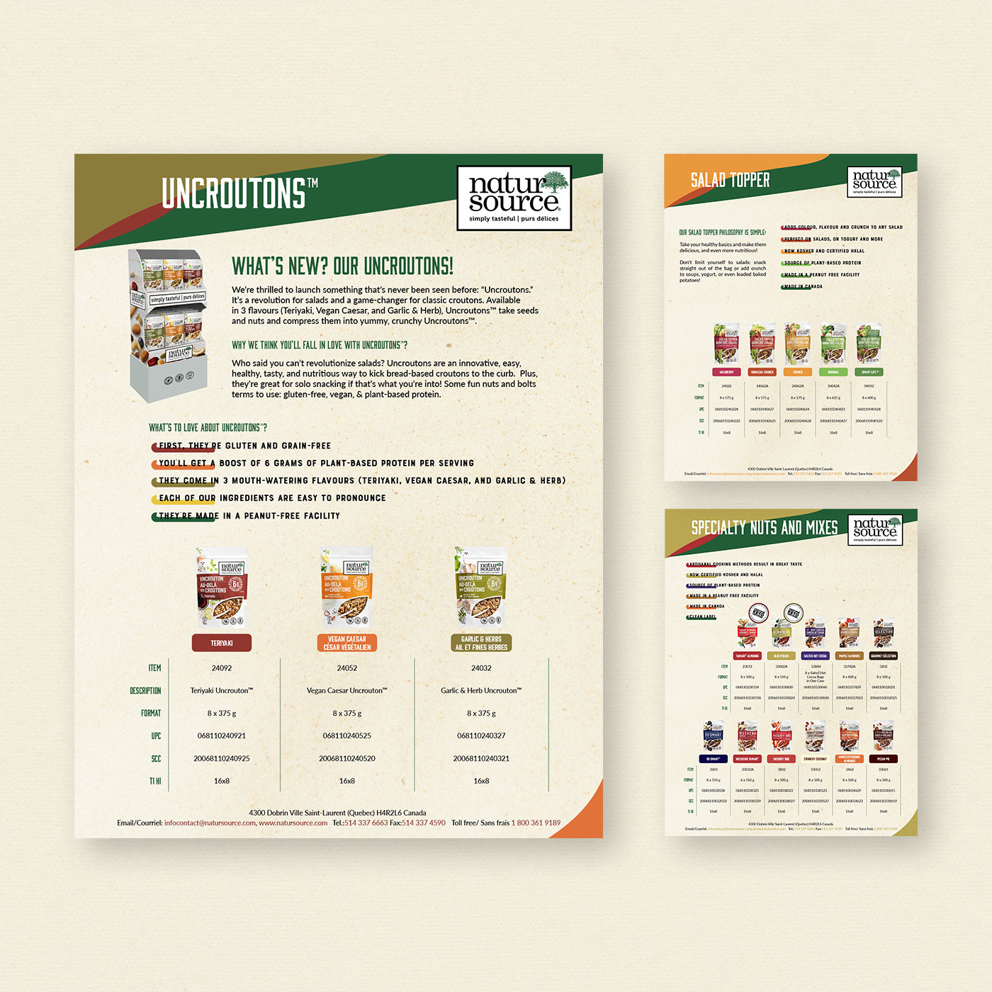 Mockup of three sheets showing layout design