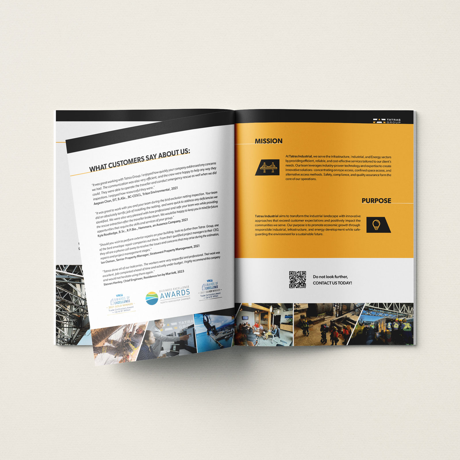 Mockup of an open catalogue showcasing layout design on a light background